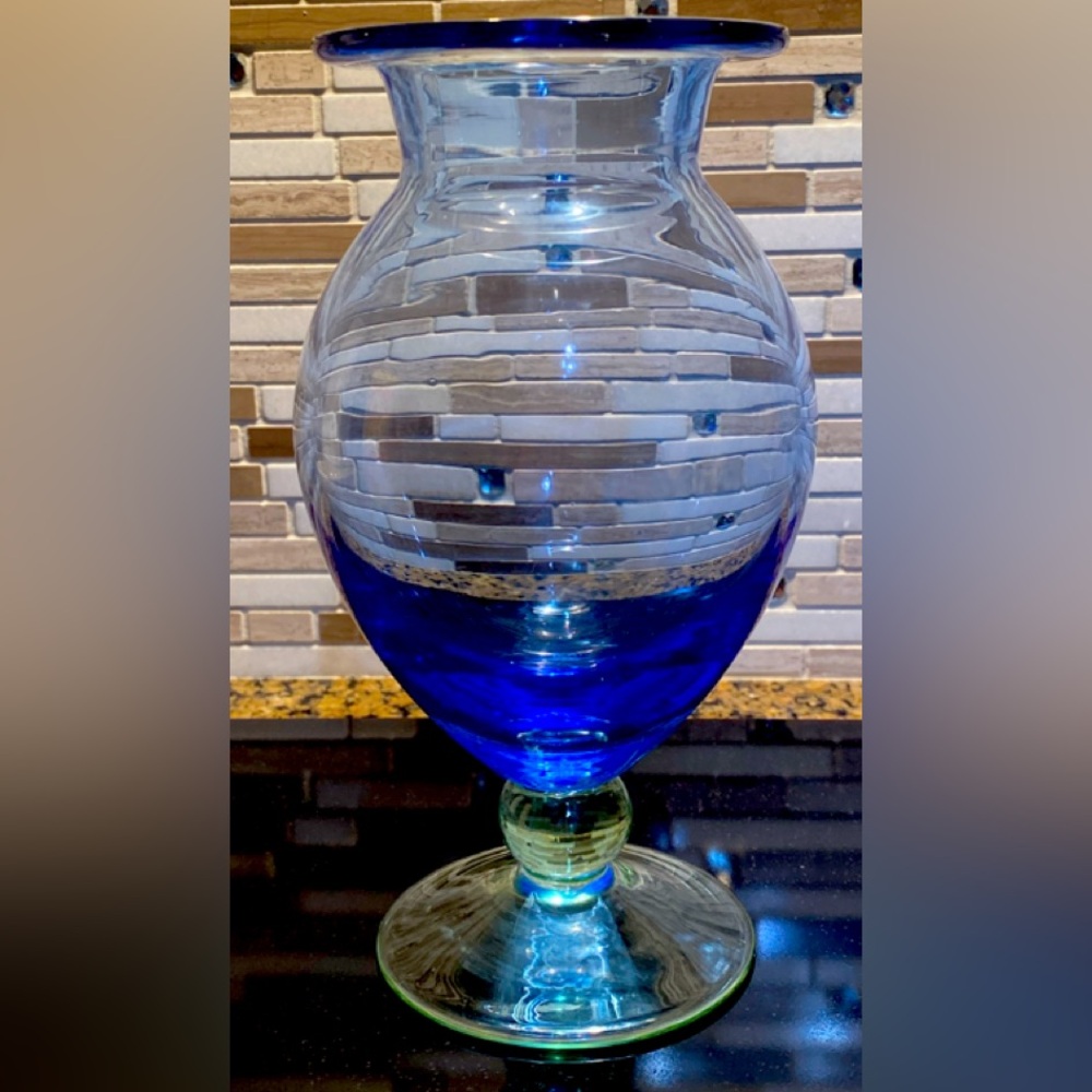 Vintage Blue Base Glass Vase